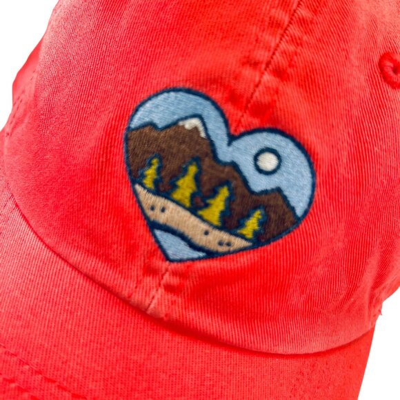 Life Is Good Heart Mountain Embroidery Faded Orange Red Baseball Cap Adjustable - Picture 2 of 10